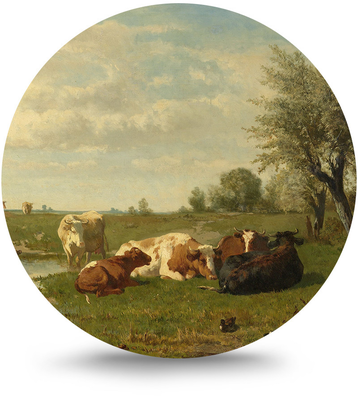 Rond schilderij aluminium Koeien in de weide