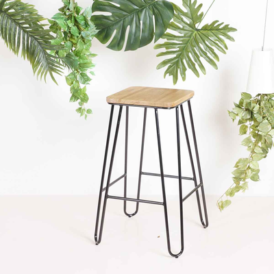 Wire metalen barkruk zwart - met houten zitting - 65 cm