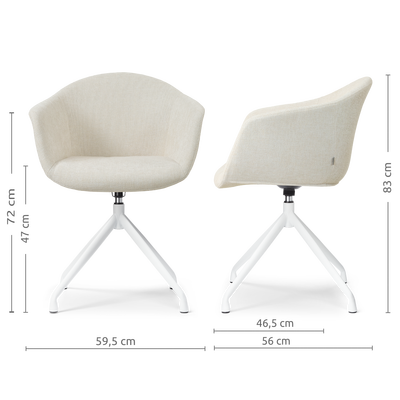 Draaibare eetkamerstoel Nola-Otis gestoffeerd - wit onderstel - met armleuningen