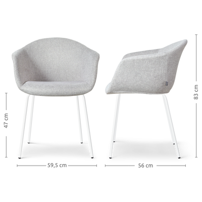 Eetkamerstoel Nora-Otis gestoffeerd - wit onderstel - met armleuningen