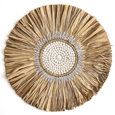 Zeegras met schelpen wandornament Matahari Ø60cm