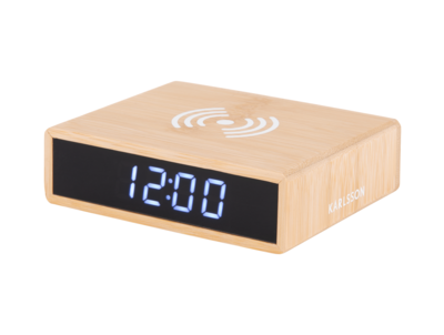 Wekker Fat met telefoonlader LED bruin bamboe