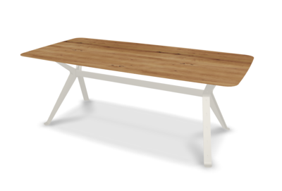 They &amp; Me eettafel Chat – bootsvorm – eiken rustiek lak – RAL9010 zuiverwit