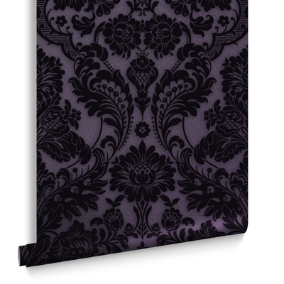 Graham &amp; Brown  vliesbehang  Gothic Damask Flock Plum