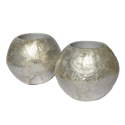Parelmoer waxinehouders set van 2