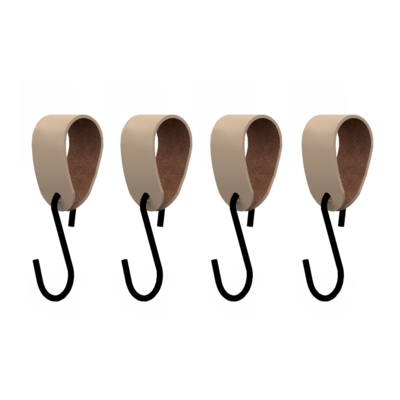 S-haakje Zwart + leren hanger - Maat S - set van 4