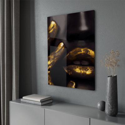 Walljar acrylglas schilderij - Golden Lips
