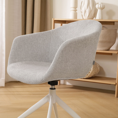 Draaibare eetkamerstoel Nola-Otis gestoffeerd - wit onderstel - met armleuningen
