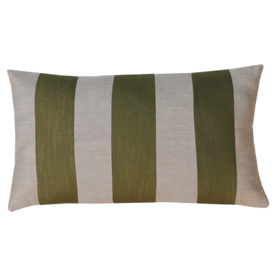 Kussen linnen streep olijf zand