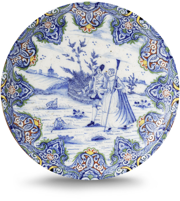 Rond schilderij aluminium Delfts blauwe borden