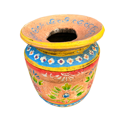 Oude houten pot Handbeschilderd L
