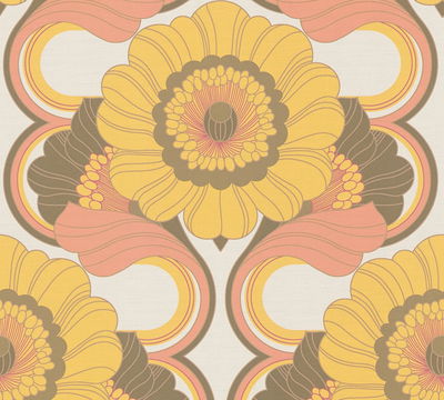 Retro bloemmotief - geel, oranje, bruin, rood, beige