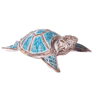Houten schildpad met turquoise schild