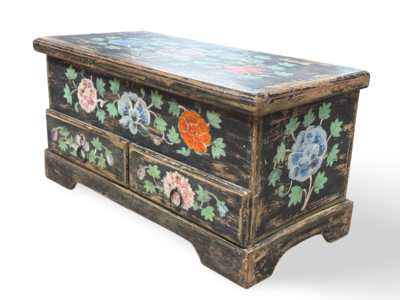 Kist 2 lades hand beschilderd bloem uniek