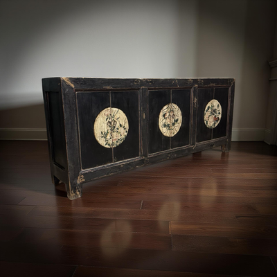 Dressoir 6dr zwart/beschilderd uniek