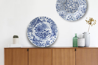 Rond schilderij aluminium Delfts blauwe borden