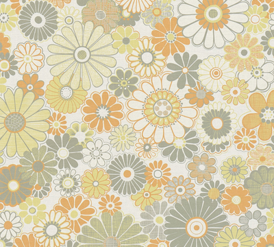 retro bloemmotief licht gestructureerd - oranje, groen, wit