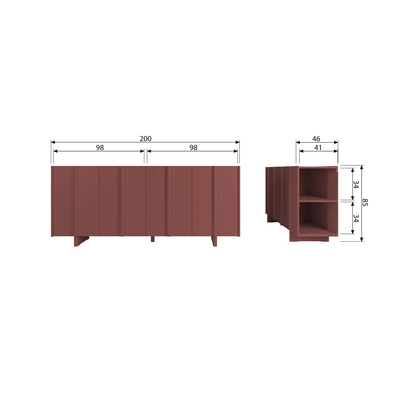 Basu dressoir grenen bordeauxrood [fsc]