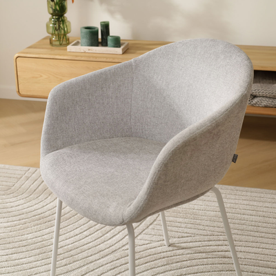 Eetkamerstoel Nora-Otis gestoffeerd - wit onderstel - met armleuningen