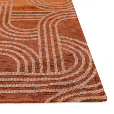 Vloerkleed Disco rood met geometrische lijnen en cirkels
