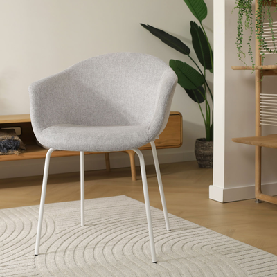 Eetkamerstoel Nora-Otis gestoffeerd - wit onderstel - met armleuningen