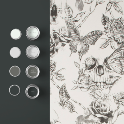 Graham &amp; Brown  vliesbehang  Skull Roses  Zwart/Wit