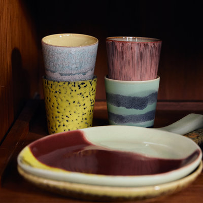 HKliving Servies 70's coffee mok artistic - set van 4
