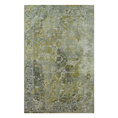 Vloerkleed Heris groen met sierlijke motieven in het midden, vervaagde kleuren en texturen, antieke look