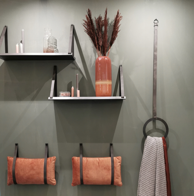 Stalen wandplank 98x20cm - incl. leren plankdragers