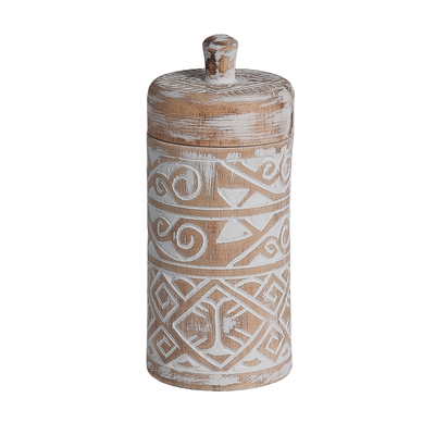 Houten pot Borneo met deksel naturel/wit