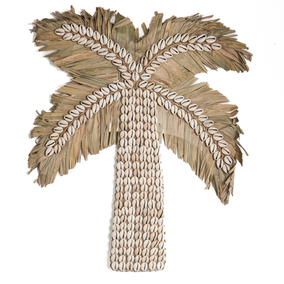 Palmboom wanddecoratie schelpen/palmblad 