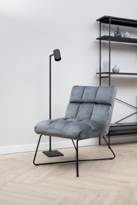 Zaragoza Fauteuil Fluweel - Donkergrijs met zwarte poten