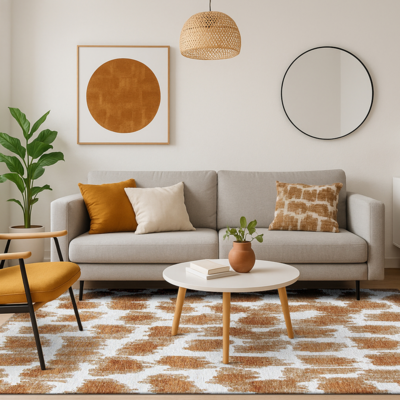 Abstract design vloerkleed Ikat met vlekken en vage vormen geel en ivoor