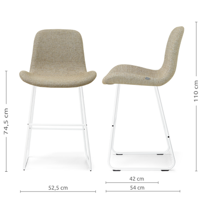 Barkruk Nino-Fé wit onderstel rib beige 75 cm
