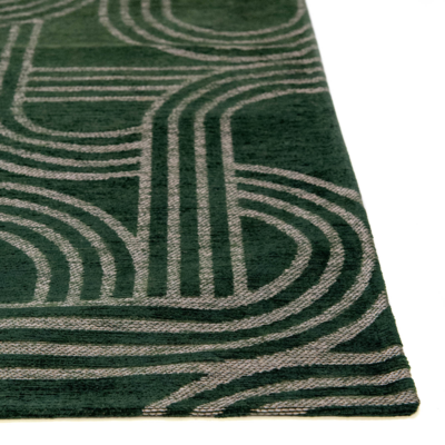 Vloerkleed Disco groen met geometrische lijnen en cirkels
