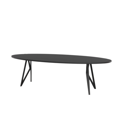 Studio HENK tafel Butterfly Ovaal - zwart frame, zwarte beits 220 x 120 | Zwarte Beits | Rechte Rand | Frame Zwart