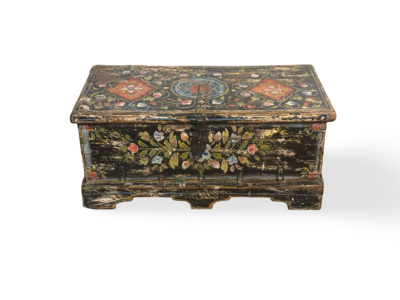 Kist zwart/bloem/beschilderd uniek