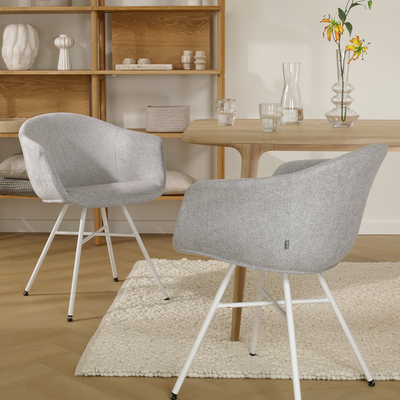 Eetkamerstoel Noa-Otis wit onderstel met armleuningen