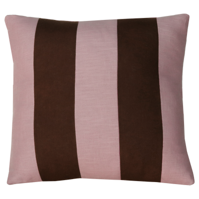 Kussen linnen streep dark chocolate roze