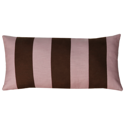 Kussen linnen streep dark chocolate roze
