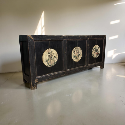 Dressoir 6dr zwart/beschilderd uniek