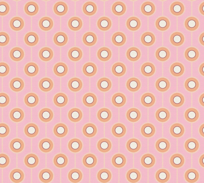 Behang licht gestructureerd met cirkelpatronen – roze, oranje, beige