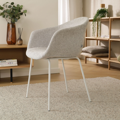 Eetkamerstoel Nora-Otis gestoffeerd - wit onderstel - met armleuningen