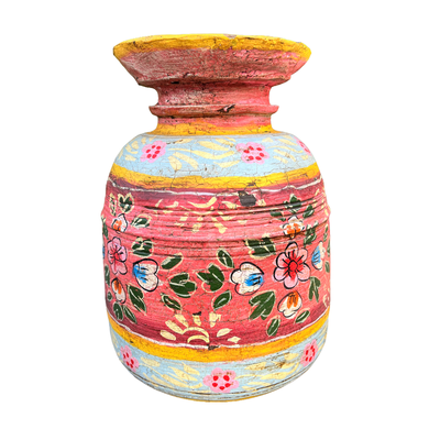 Oude houten pot Handbeschilderd L