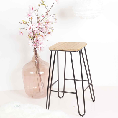 Wire metalen barkruk zwart - met houten zitting - 65 cm