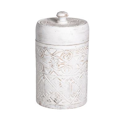 Houten pot met deksel Borneo wit