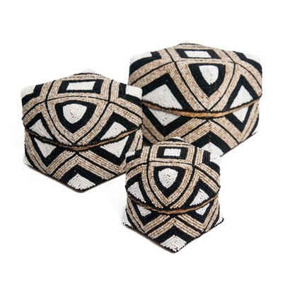 Bamboe / kraaltjes offermanden set van 3 - zwart/creme/wit