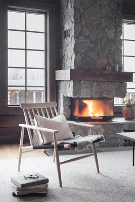 Fauteuil Canwood houten whitewash - zwarte zitting