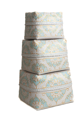 Dozen / Manden bamboe - set van 3 wit turquoise goud