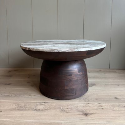 Salontafel koper en marmer rond